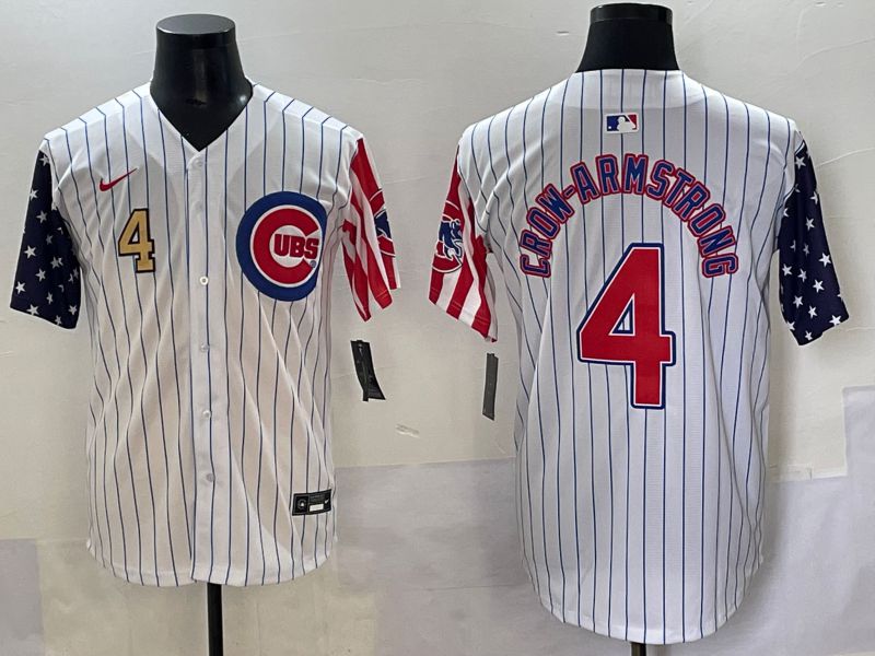 Men 2025 Chicago Cubs #4 Crow-Armstrong White Stripe a generation of national flags Joint Name Nike MLB Jersey style 3->chicago cubs->MLB Jersey